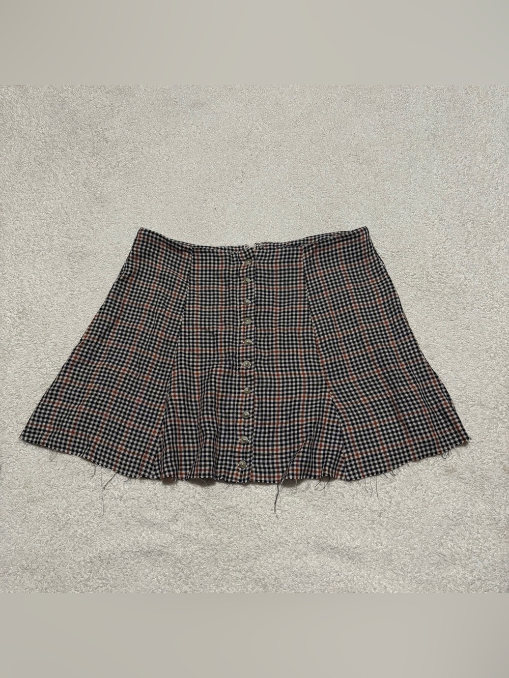 Button-Front Plaid Mini Skirt in Black and Brown
